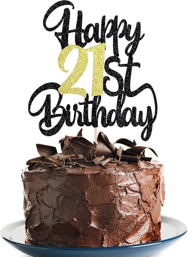Confetti Happy Birthday Cake Topper, Black & Gold Glitter Birthday Decorations & Anniversary Celebrations (21) - Image 1